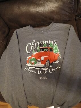 Women's Gray Crewneck Sweatshirt with Red Christmas Truck Graphic